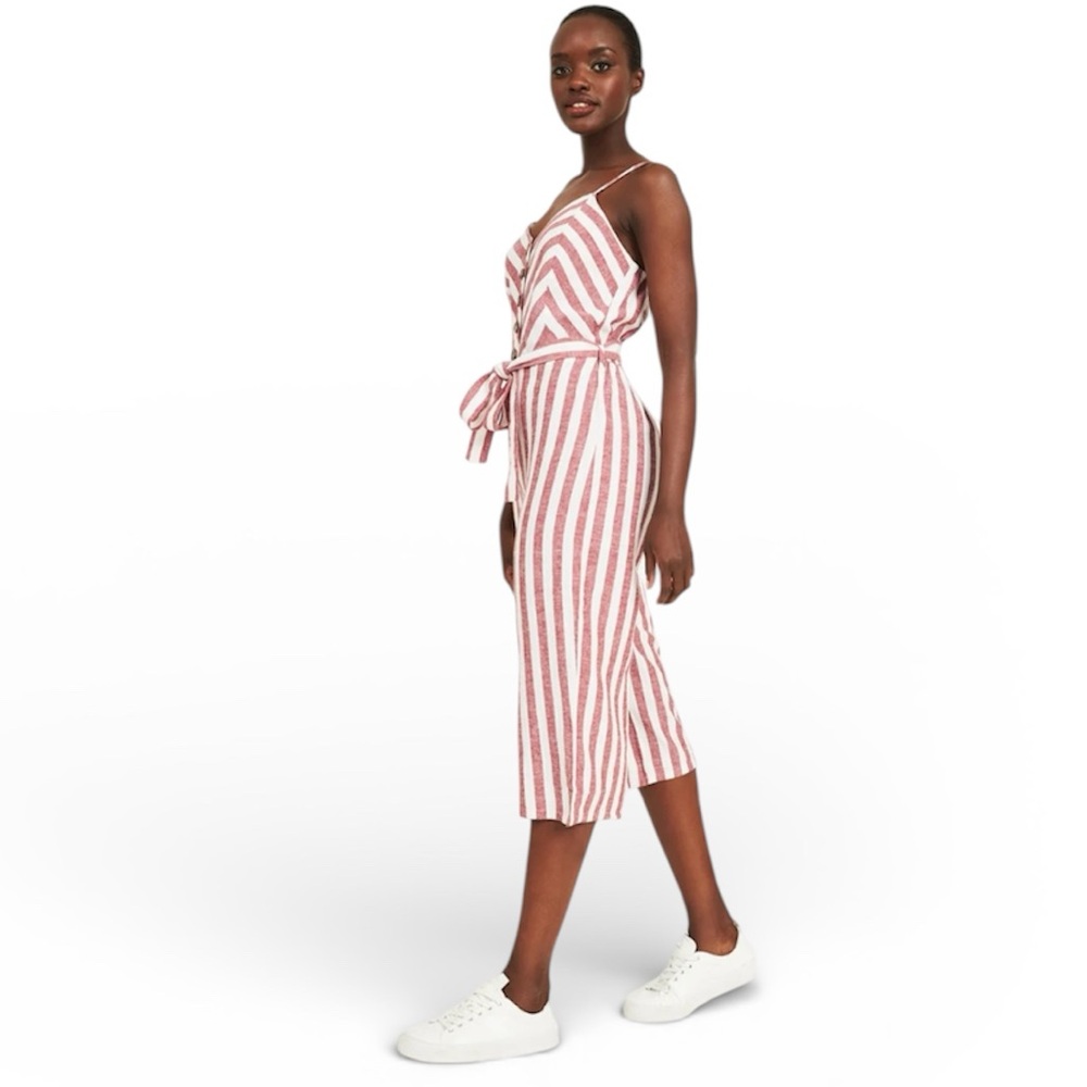 Kensie Wide Leg Striped Cropped One Piece Jumpsuit
